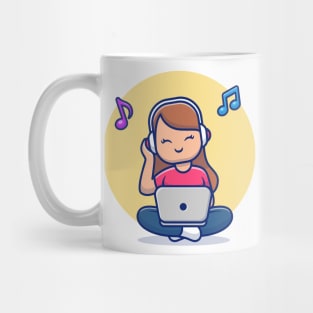 Girl Listening Music With Headphone And Laptop Mug